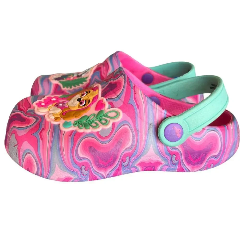 PAW PATROL bright pink purple rubber waterproof flip back slip on girls sz 10